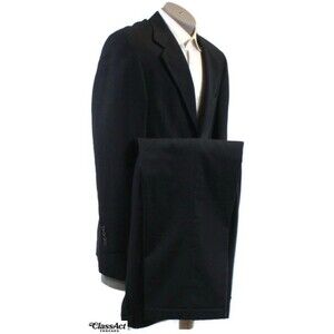Vincenzo Le Collezioni 2 Piece Suit Mens Navy Blue Striped Wool 40L Pleated 34 W